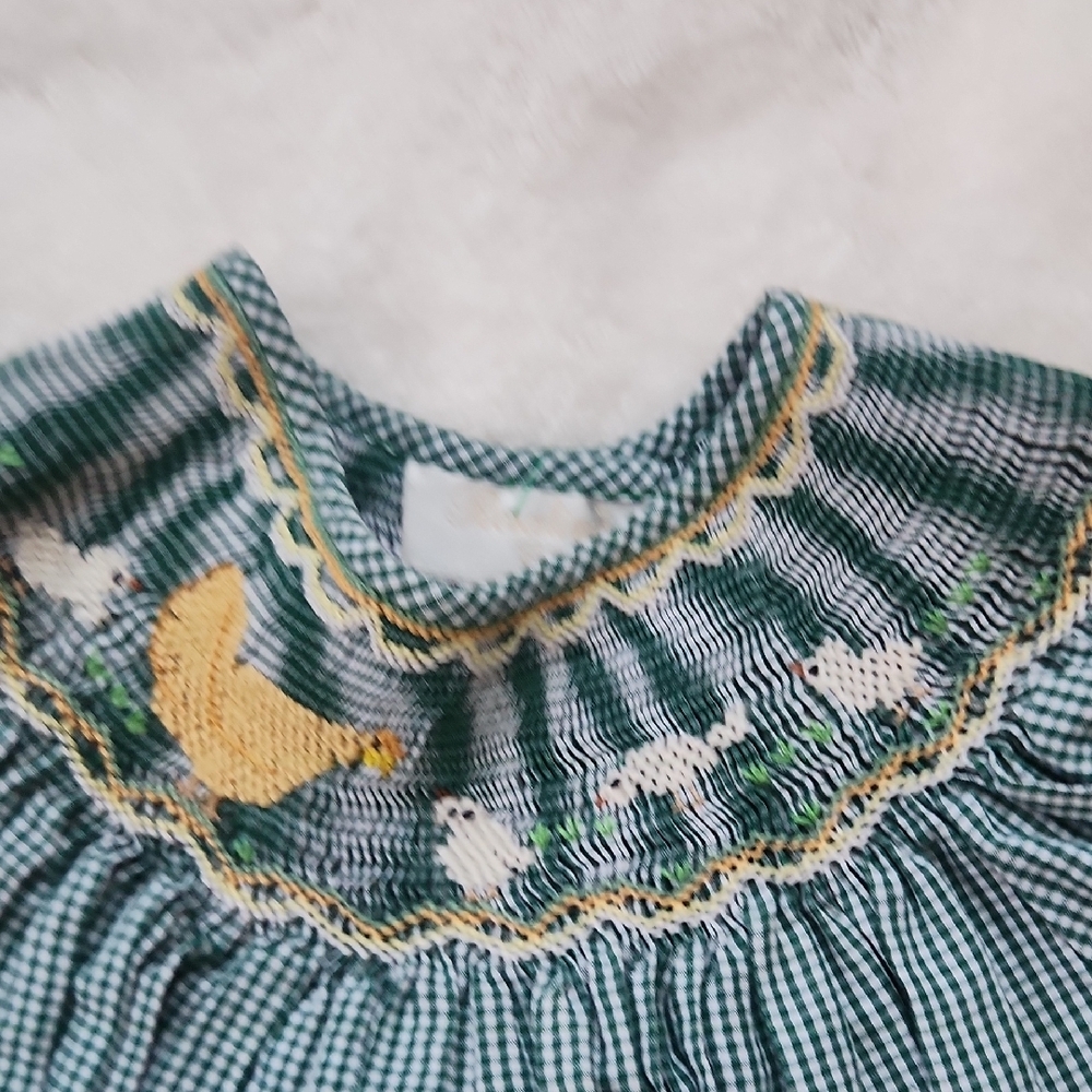 Rosalina Collections Green Gingham Smocked Dress With Chicken Embroidery, SZ 2T - Picture 3 of 7
